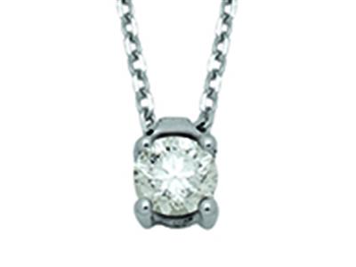 Collier Solitaire diamant 4 griffes 0,25ct, chaîne Forçat ordinaire, 40-45 cm, Or gris 18k