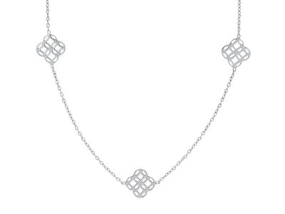 Collier chaîne Forçat ronde, 3 motifs Cercles entrelacés, 38-40 cm, Or gris 18k - Image Standard - 2