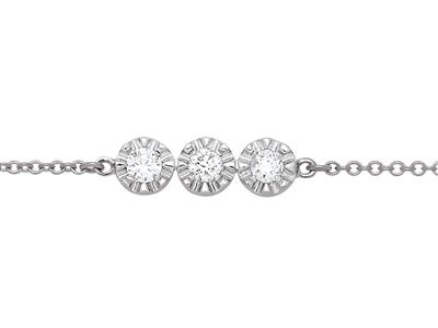 Bracelet 3 pastilles serti illusion, diamants 0,10ct, 16-17-18 cm, Or gris 18k - Image Standard - 2