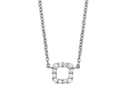 Collier motif Carré sur chaîne, diamants 0,05ct, 40/42 cm, Or gris 18k - Image Standard - 2