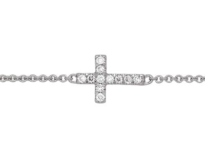 Bracelet Croix sur chaîne, diamants 0,04ct, 15-17-18 cm, Or gris 18k - Image Standard - 2
