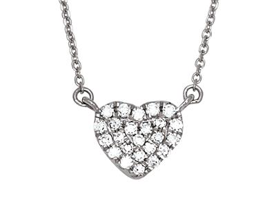 Collier Coeur pavé diamants 0,07ct, 40-42-44 cm, Or gris 18k - Image Standard - 2
