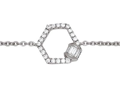 Bracelet chaîne pentagone diamants ronds et baguettes 0,15ct, 16-17-18 cm, Or gris 18k - Image Standard - 2