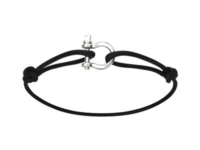 Bracelet cordon noir, manille 2 mm massive, 11 x 13 mm, Or gris 18k - Image Standard - 1