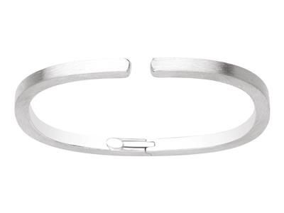 Bracelet Jonc ouvert forme Rectanlge, tube carré satinépoli 4 mm, 57 x 45 mm, Or gris 18k