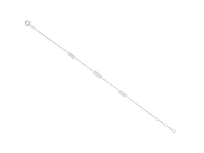 Bracelet chaîne motif 3 Rectangles, diamants 0,37ct, 16-17-18 cm, Or gris 18k