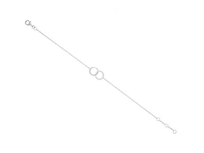 Bracelet chaîne double cercle, diamants 0,07ct, 16-17-18 cm, Or gris 18k