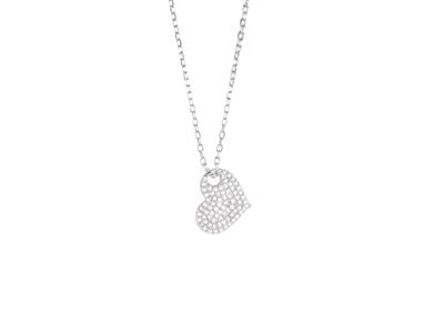 Collier Coeur incliné, diamants 0,15ct, 402 cm, Or gris 18k