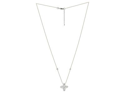 Collier motif fleur 4 pétales 15 mm, diamants 0,35ct, 40-42-45 cm, Or gris 18k - Image Standard - 2