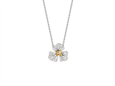 Collier Trillium 12 mm, diamants 0,24ct, diamant jaune taille coussin 0,19ct, 4245 cm, Or gris 18k,