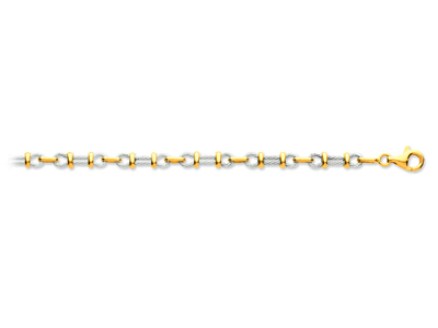 Bracelet Homme, Câble Or gris non rhodié et anneaux intermédiaires Or jaune, 5,6 mm, 22 cm, Or bicolore 18k