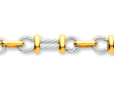 Bracelet Homme, Câble Or gris non rhodié et anneaux intermédiaires Or jaune, 5,6 mm, 22 cm, Or bicolore 18k - Image Standard - 2