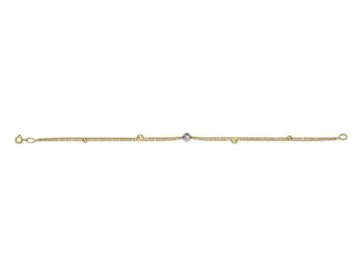 Bracelet 2 rangs Boules ciselées 345 mm, 19 cm, Or bicolore 18k