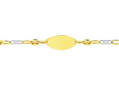Identité bébé Grains de café alternés mailles Or gris, plaque ovale, 14 cm, Or bicolore 18k - Image Standard - 2