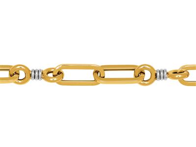 Bracelet malles rectangles et cercles alternés, 20 cm, Or bicolore 18k - Image Standard - 2