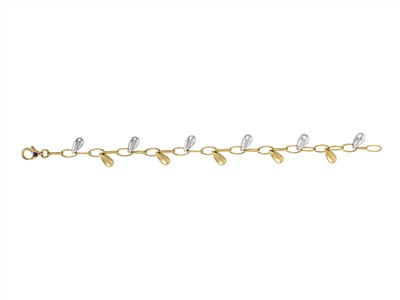 Bracelet 4 mm, pampilles gouttes 6 x 9 mm, 19 cm, Or bicolore 18k - Image Standard - 1