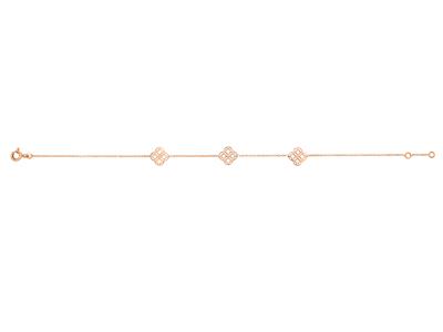 Bracelet chaîne Forçat ronde, 3 motifs Cercles entrelacés, 16,50-17,50 cm, Or rose 18k