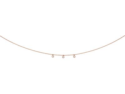 Collier 3 pampilles diamants 0,09ct, 38-40-42 cm, Or rose 18k