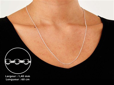 Chaîne maille Jaseron diamantée 1,4 mm, 60 cm, Argent 925 - Image Standard - 3