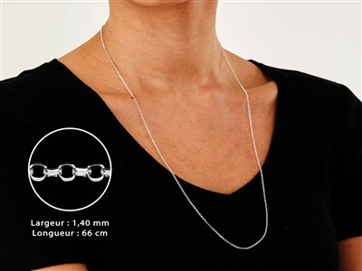Chaîne maille Jaseron diamantée 1,4 mm, 66 cm, Argent 925 - Image Standard - 3