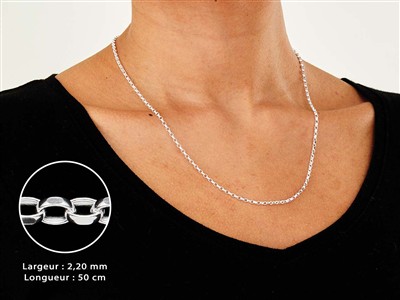 Chaîne maille Jaseron diamantée 2,2 mm, 50 cm, Argent 925 - Image Standard - 3