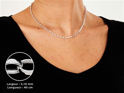 Chaîne maille Jaseron diamantée 3,1 mm, 40 cm, Argent 925 - Image Standard - 3