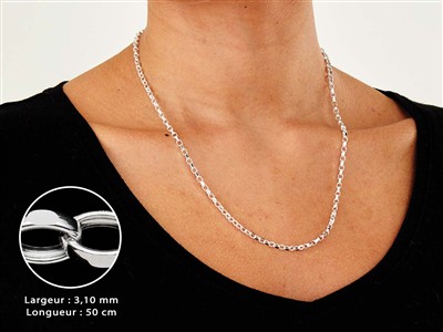 Chaîne maille Jaseron diamantée 3,1 mm, 50 cm, Argent 925 - Image Standard - 3