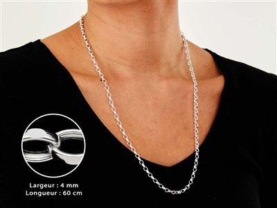 Chaîne maille Jaseron diamantée 4 mm, 60 cm, Argent 925 - Image Standard - 4