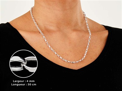 Chaîne maille Jaseron diamantée 4 mm, 50 cm, Argent 925 - Image Standard - 3