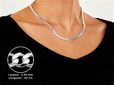 Chaîne maille Gourmette diamantée 5,5 mm, 45 cm, Argent 925 - Image Standard - 3