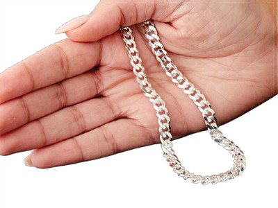 Chaîne maille Gourmette diamantée 5,5 mm, 45 cm, Argent 925 - Image Standard - 5