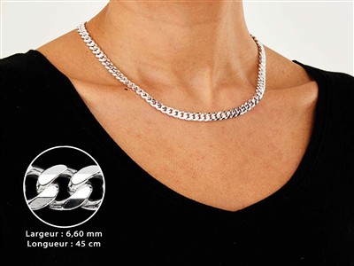 Chaîne maille Gourmette diamantée 6,6 mm, 45 cm, Argent 925 - Image Standard - 3