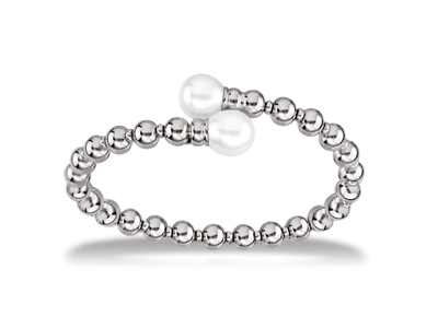Bracelet Boules lisses 6 mm et perles, 60 x 50 mm, Argent 925 rhodié