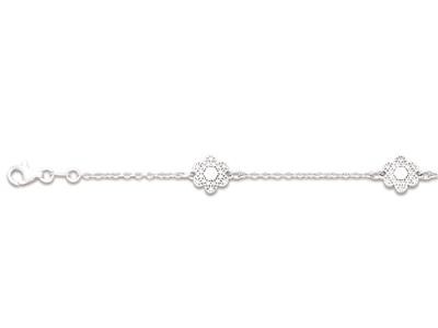 Bracelet motifs 3 Fleurs avec Zircones, 182 cm, Argent 925 rhodié