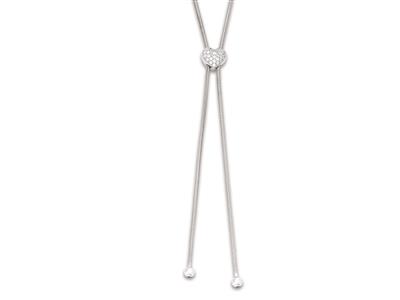 Sautoir maille Serpentine 1,8 mm, motif Coeur avec Zircones, 70 cm réglable, Argent 925 rhodié - Image Standard - 2
