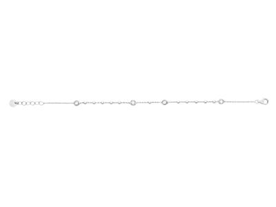 Bracelet cristaux blancs et boules sur chaîne, 16-18 cm, Argent 925 rhodié