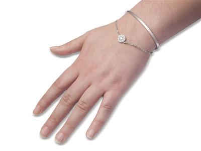Bracelet Jonc 3 mm avec chaîne, motif avec Zircones, Argent 925 rhodié - Image Standard - 2