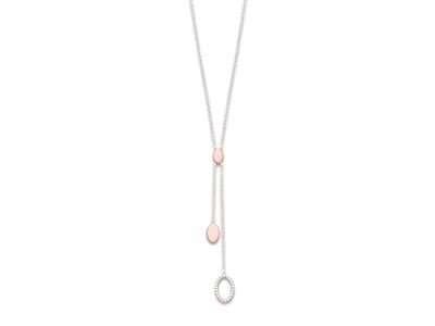 Collier Y, motif double chaîne avec Pastilles et Ovale, 45 cm, Argent 925 rhodié plaqué rose