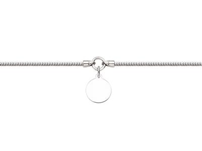 Bracelet maille Serpent 2 mm, pendentif Pastille 14 mm, 17-20 cm, Argent 925 rhodié