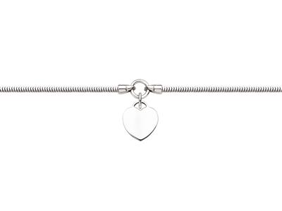 Bracelet maille Serpent 2 mm, pendentif Cur 15 x 13 mm, 17-20 cm, Argent 925 rhodié