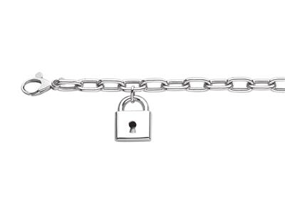 Bracelet maille Rectangle creuse avec breloque Cadenas, 19 cm, Argent 925 Rh - Image Standard - 1