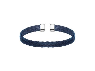 Bracelet Jonc cuir bleu 7 mm, 58 x 48 mm, Argent 925 Rh