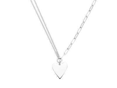 Collier pendentif Coeur et chaîne double maille, 385 cm, Argent 925
