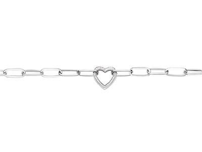 Bracelet maille Rectangle, centre Coeur avec Cristaux, 173 cm, Argent 925 Rh