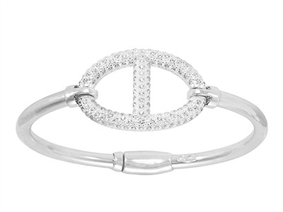 Bracelet jonc tube 4,50 mm, maille Marine avec Oxydes de Zirconium 23 x 33 mm, 60 x 50 mm, Argent 925 passivé