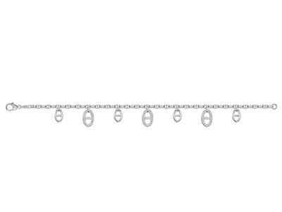 Bracelet  3 mm, pampilles maille Marine alternée lisses 6 mm et Oxydes de Zirconium 8 mm, 18,5 cm, Argent 925 passivé - Image Standard - 2