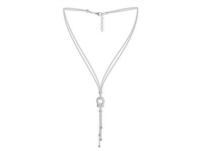 Collier cravate double chaîne Pop corn 1,60 mm, étrier 15 x 12 mm, chute 6 cm, 43+3 cm, Argent 925 passivé - Image Standard - 2