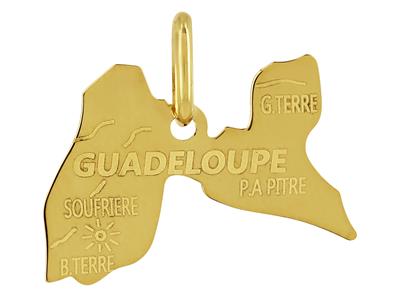 Pendentif carte de la Guadeloupe, 18 x 13 mm, Or jaune 18k