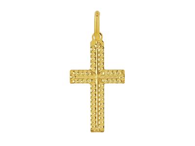 Pendentif Croix fantaisie plate ciselée, 20 mm, Or jaune 18k