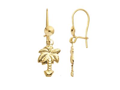 Boucles d'oreilles pendantes Palmier 9 x 30 mm, Or jaune 18k - Image Standard - 1